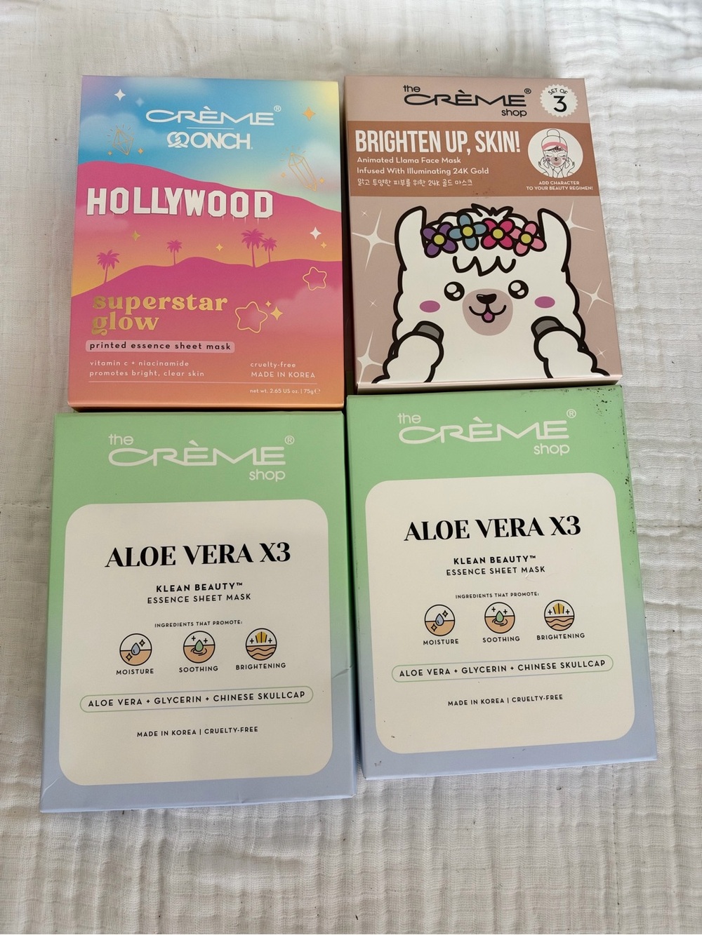 NIB The Crème Shop Essence Sheet Masks 4 Box Bundle, One Limited Edition Box